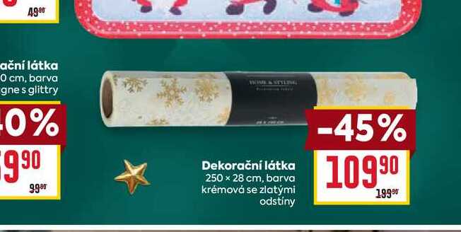 Dekorační látka 250 x 28 cm, barva krémová se zlatými odstíny