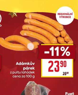 Adámkův párek z pultu lahůdek cena za 100g