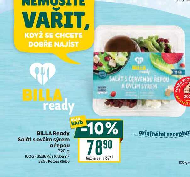 BILLA Ready Salát s ovčím sýrem a řepou 220 g