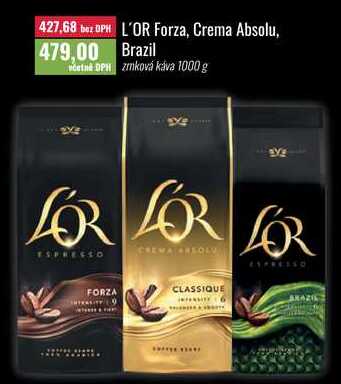 L'OR Forza, Crema Absolu, Brazil zrnková káva 1000 g 