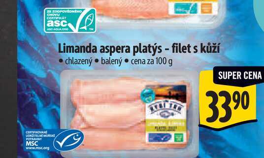   Limanda aspera platýs - filet s kůží  100 g