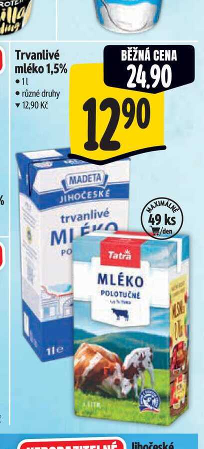 Trvanlivé mléko 1,5% 1 l