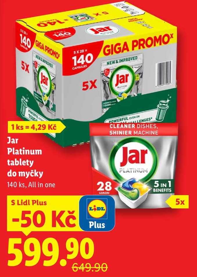 Jar Platinum tablety do myčky, 140 ks