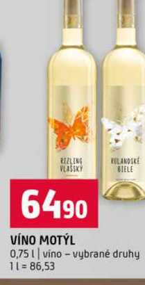 VÍNO MOTÝL 0,75l vino vybrané druhy 