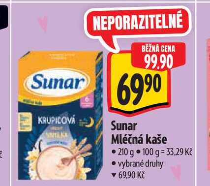 Sunar Mléčná kaše 210 g