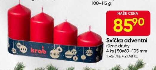 Svíčka adventní různé druhy 4 ks | 50×60-105 mm 