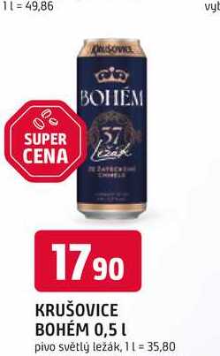 KRUŠOVICE BOHÉM 0,5 L pivo světlý ležák