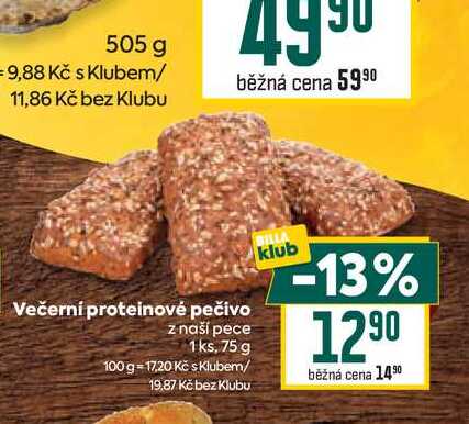 Večerní proteinové pečivo z naší pece 1 ks, 75 g  