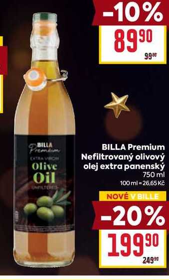 BILLA Premium Nefiltrovaný olivový olej extra panenský 750 ml 