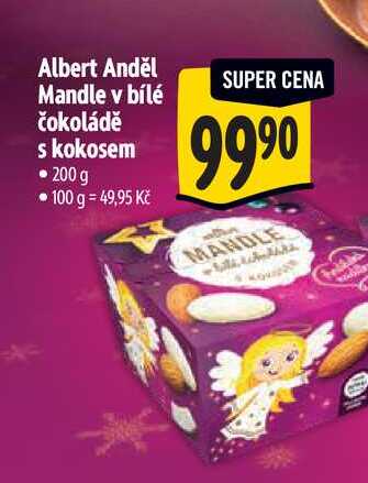 Albert Anděl Mandle v bílé čokoládě s kokosem  200 g  