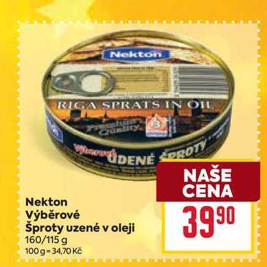 Nekton Výběrové Šproty uzené v oleji 160/115 g 
