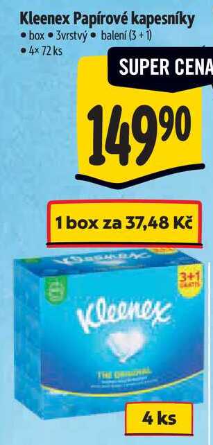 Kleenex Papírové kapesníky, 4x 72 ks 