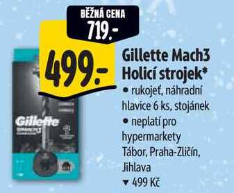 Gillette Mach3 Holicí strojek, rukojeť, náhradní hlavice 6 ks, stojánek 