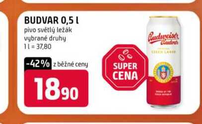 BUDVAR 0,5l pivo světlý ležák vybrané druhy 
