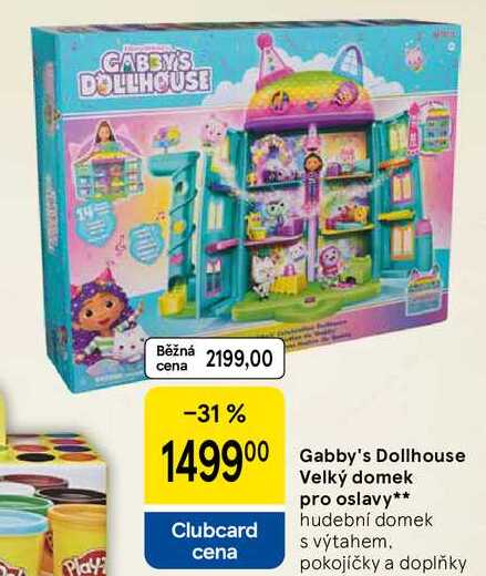 Gabby's Dollhouse Velký domek pro oslavy, hudební domek s výtahem. pokojíčky a doplňky