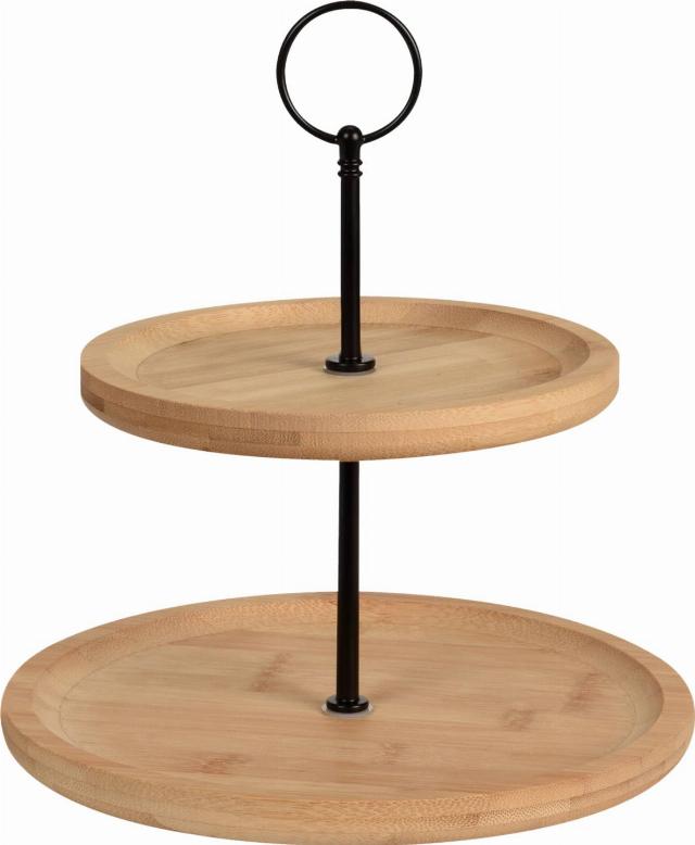 Stojan dvoupatrový materiál: bambus, kov průměr: 16,5 a 21,5 cm