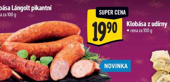 Klobása z udírny, cena za 100 g 