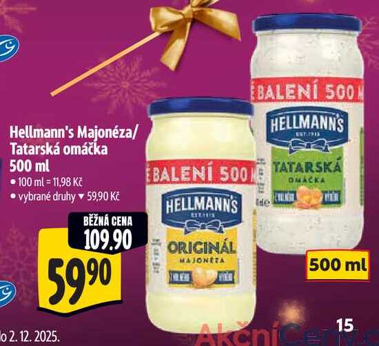 Hellmann's Majonéza/Tatarská omáčka, 500 ml