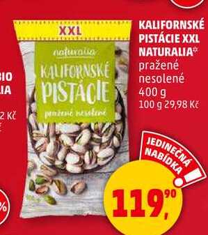KALIFORNSKÉ PISTÁCIE XXL NATURALIA pražené nesolené, 400 g