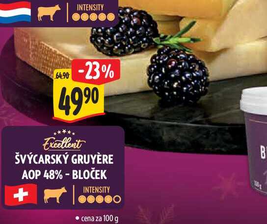 ŠVÝCARSKÝ GRUYÈRE AOP 48% - BLOČEK, cena za 100 g