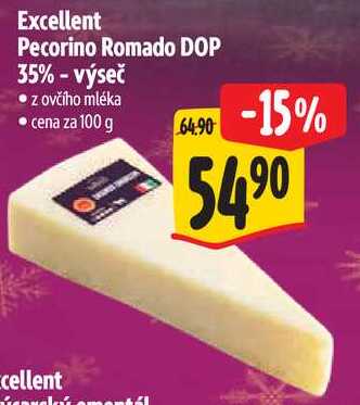 Excellent Pecorino Romado DOP 35% - výseč, cena za 100 g