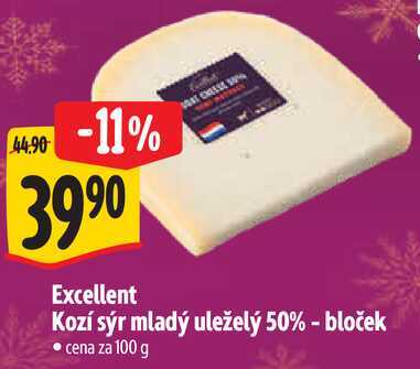 Excellent Kozí sýr mladý uleželý 50% - bloček, cena za 100 g