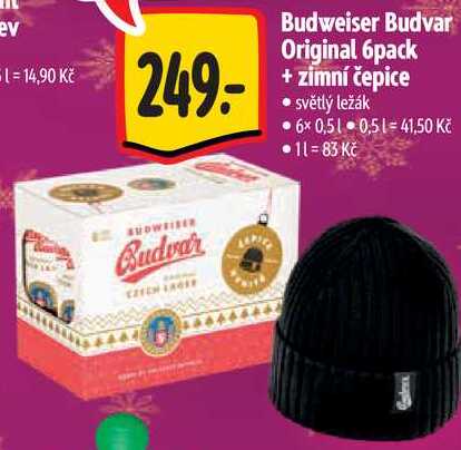 Budweiser Budvar Original 6pack + zimní čepice, 6x 0,5 l