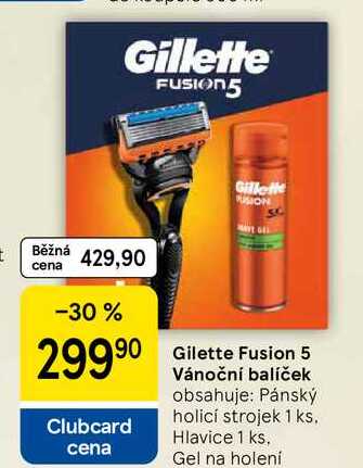 Gilette Fusion 5 Vánoční balíček obsahuje: Pánský holicí strojek 1 ks. Hlavice 1 ks, Gel na holení 