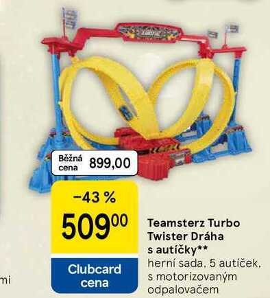 Teamsterz Turbo Twister Dráha s autíčky, herní sada, 5 autíček. s motorizovaným odpalovačem 