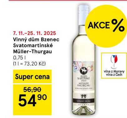 Vinný dům Bzenec Svatomartinské Müller-Thurgau, 0.75 l