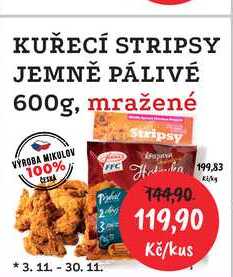 KUŘECÍ STRIPSY JEMNĚ PÁLIVÉ 600g