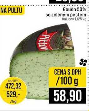 Gouda 50% se zeleným pestem bal. cca 1,125 kg 100g