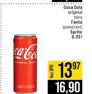 Coca Cola original zero Fanta pomeranč Sprite 0,33l