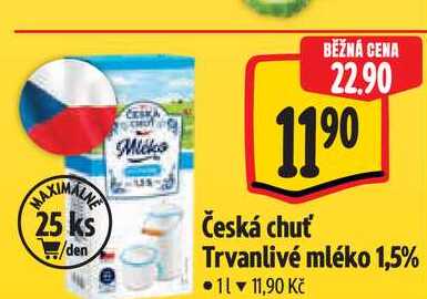 Česká chuť Trvanlivé mléko 1,5% 1 l