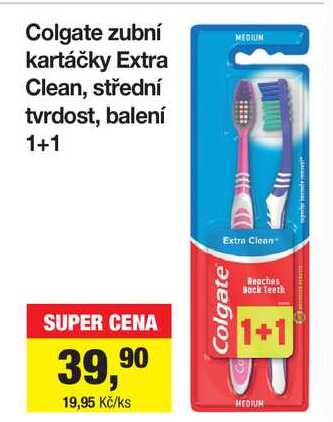 Colgate zubní kartáčky Extra Clean, střední tvrdost, balení 1+1 