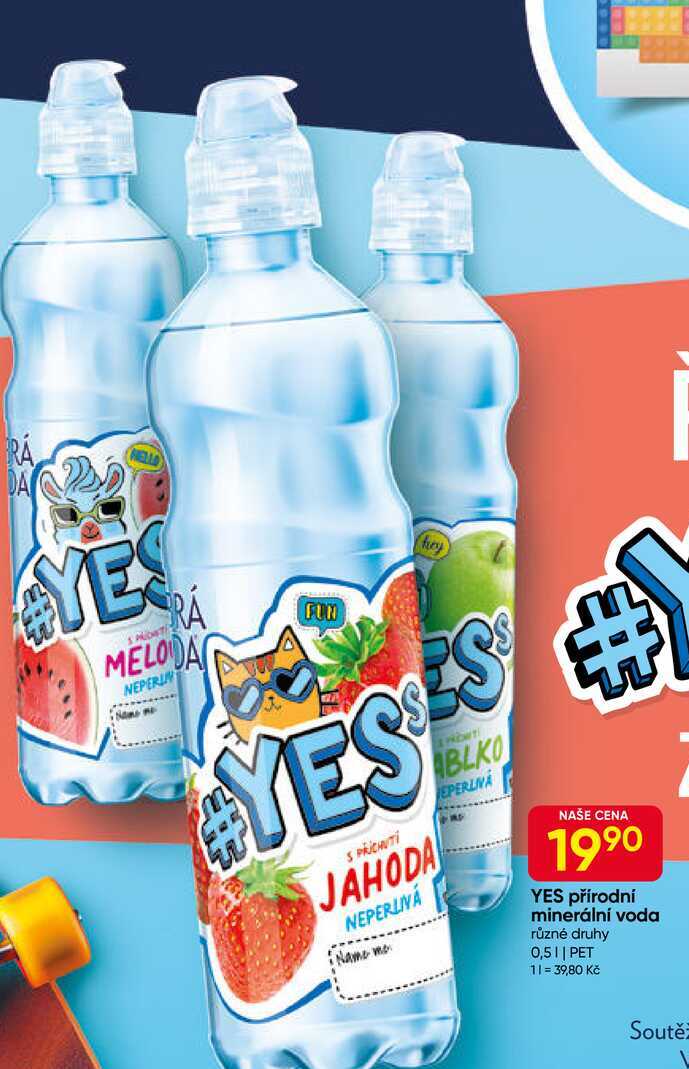 YES přírodní minerální voda různé druhy 0,5l