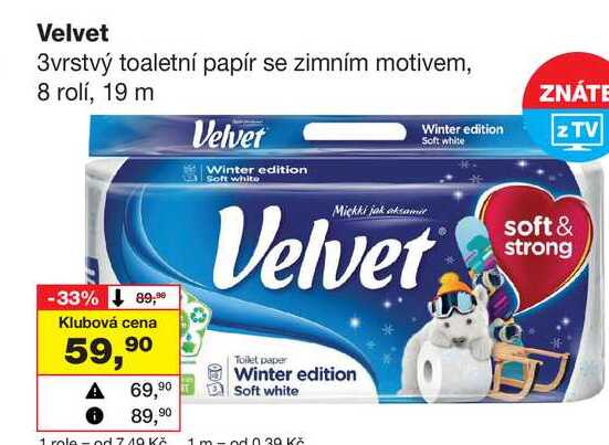 Velvet 3vrstvý toaletní papír se zimním motivem, 8 rolí