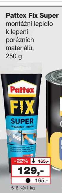 Pattex Fix Super montážní lepidlo k lepení porézních materiálů, 250 g