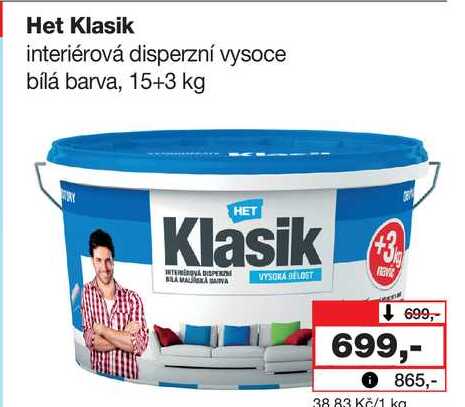 Het Klasik interiérová disperzní vysoce bílá barva, 15+3 kg