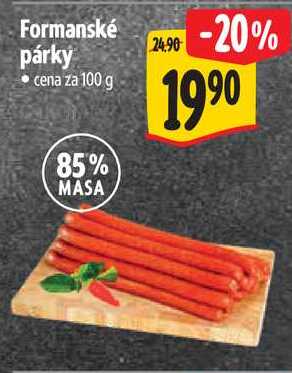 Formanské párky, cena za 100 g