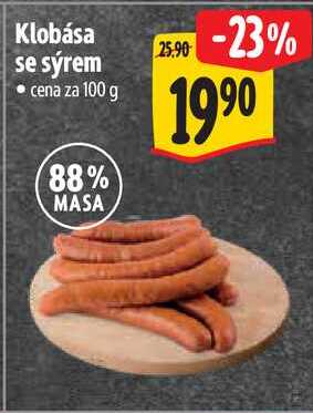 Klobása se sýrem, cena za 100 g