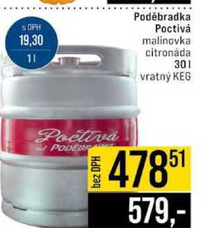 Poděbradka Poctivá malinovka citronáda 30l vratný