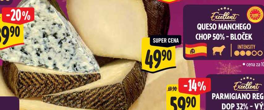 QUESO MANCHEGO CHOP 50%-BLOČEK, cena za 100 g 