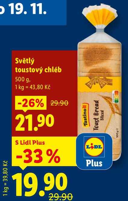 Světlý toustový chléb, 500 g