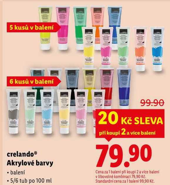 crelando Akrylové barvy, 5/6 tub po 100 ml