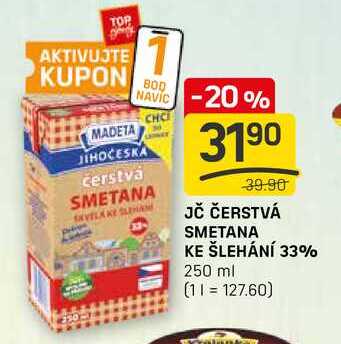 JČ ČERSTVÁ SMETANA KE ŠLEHÁNÍ 33% 250 ml