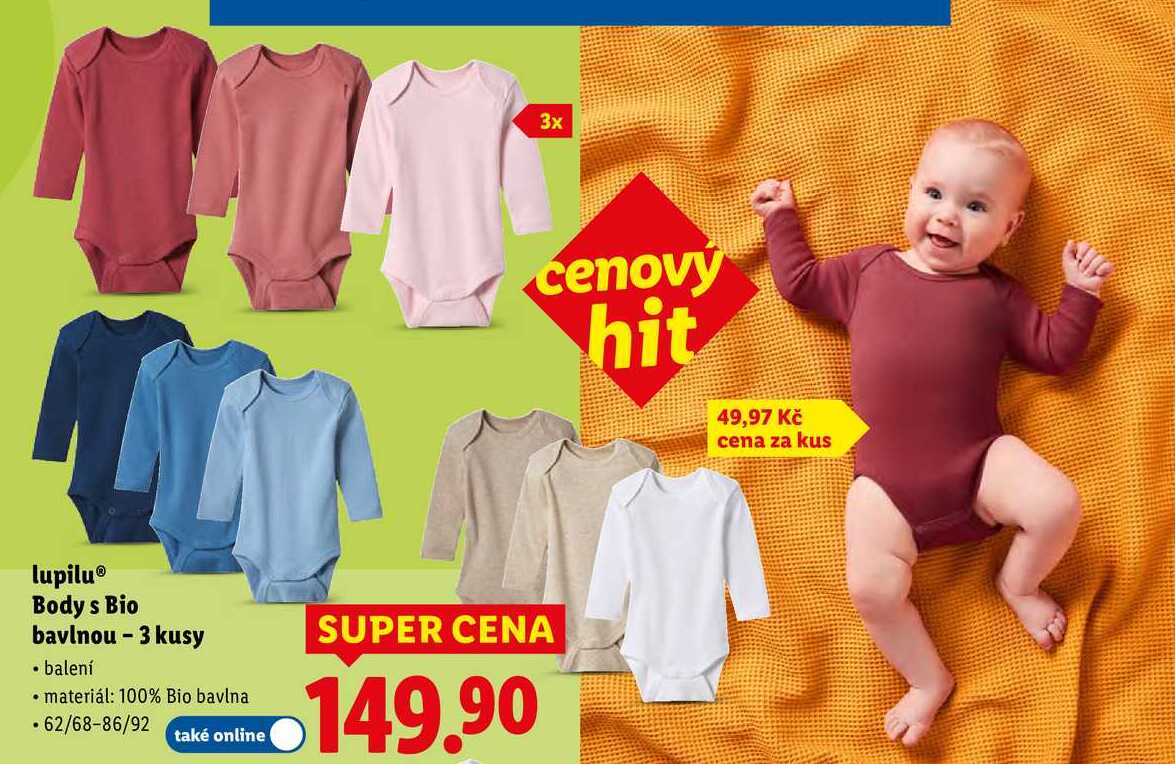 lupilu Body s Bio bavlnou - 3 kusy 