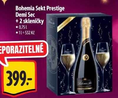 Bohemia Sekt Prestige Demi Sec + 2 skleničky, 0,75 l