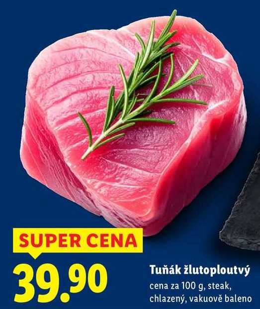 Tuňák žlutoploutvý, cena za 100 g