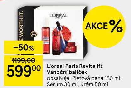 L'oreal Paris Revitalift Vánoční balíček obsahuje: Pleťová pěna 150 ml. Sérum 30 ml, Krém 50 ml
